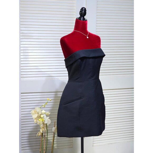 Oh Polly Women's Black Foldover-Neck Structured A-Line Mini Dress Sz 14 2578 - Picture 3 of 13